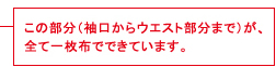この部分（袖口からウエスト部分まで）が、全て一枚布でできています。